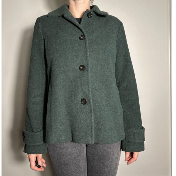 Lands End Green Button Up Wool Blend Pea Coat Size 12 - Picture 1 of 9